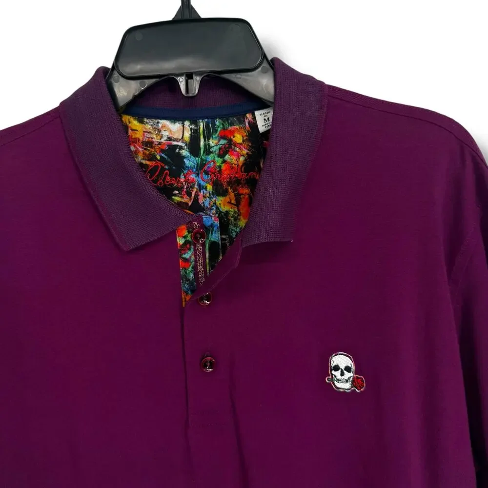 Robert Graham Easton Short Sleeve Knit Polo Solid Berry Purple, Skull M